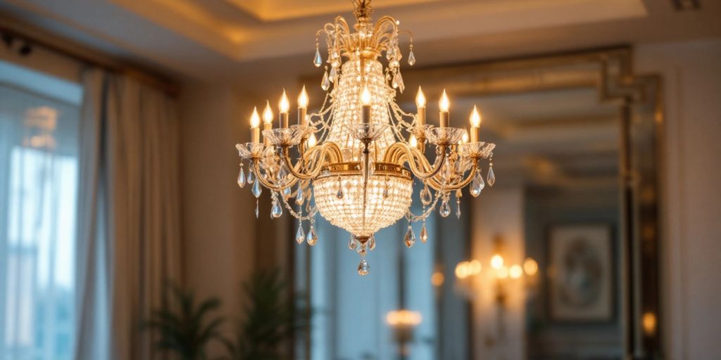 Luxury marble chandelier illuminating a stylish interior.