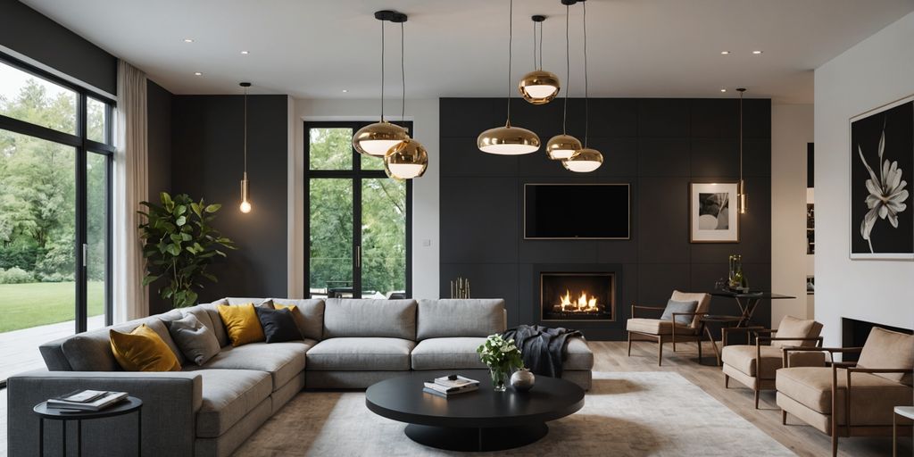 Modern pendant lights in a stylish living room