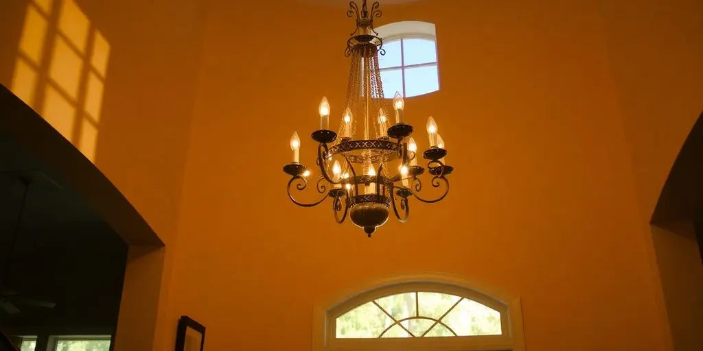 Elegant foyer chandelier illuminating the entrance space.