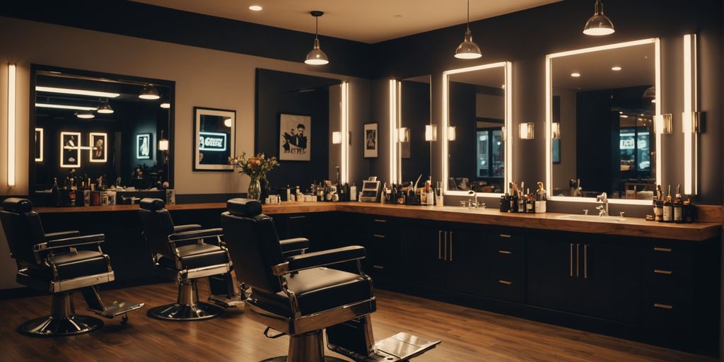 Modern LED lighting in stylish barbershop