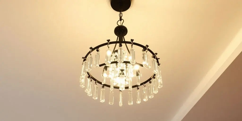 Black and crystal ceiling light with sparkling design.