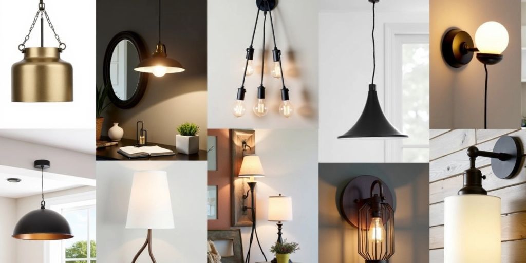 Collage of affordable light fixtures in various styles.