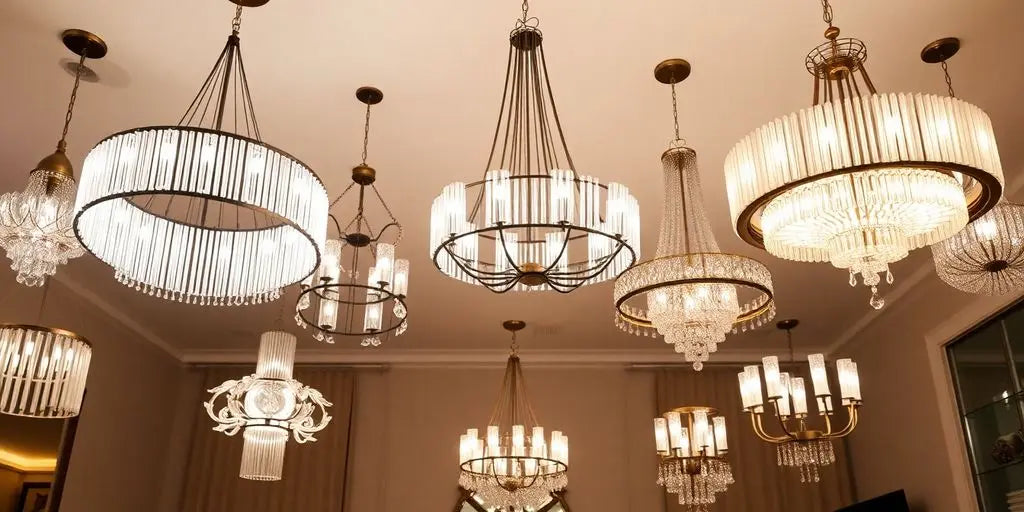 Elegant modern chandeliers illuminating a stylish interior space.