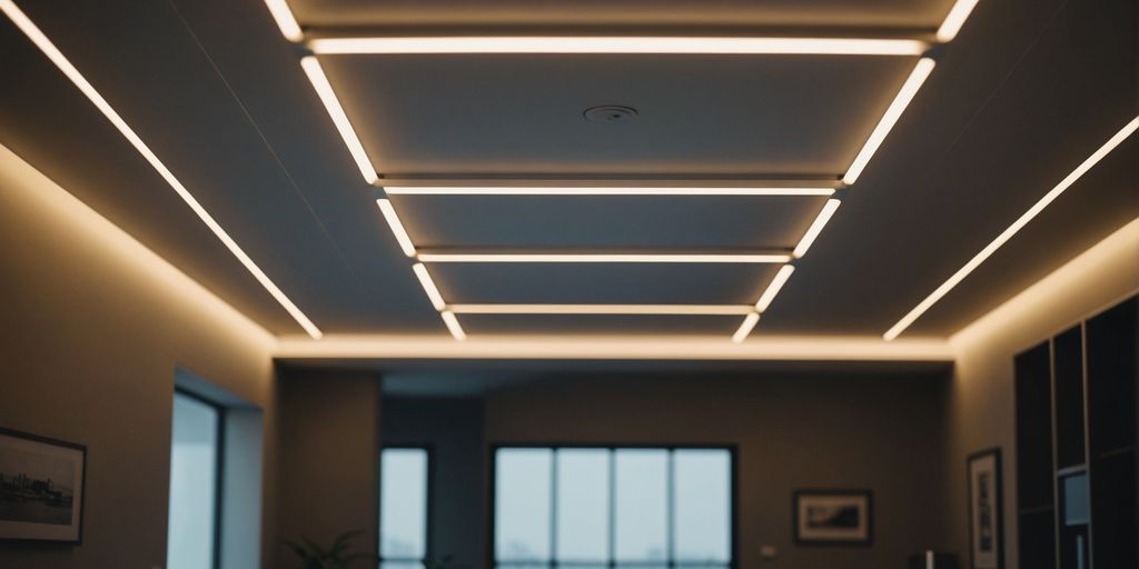 Linkable LED ceiling lights illuminating a contemporary space.