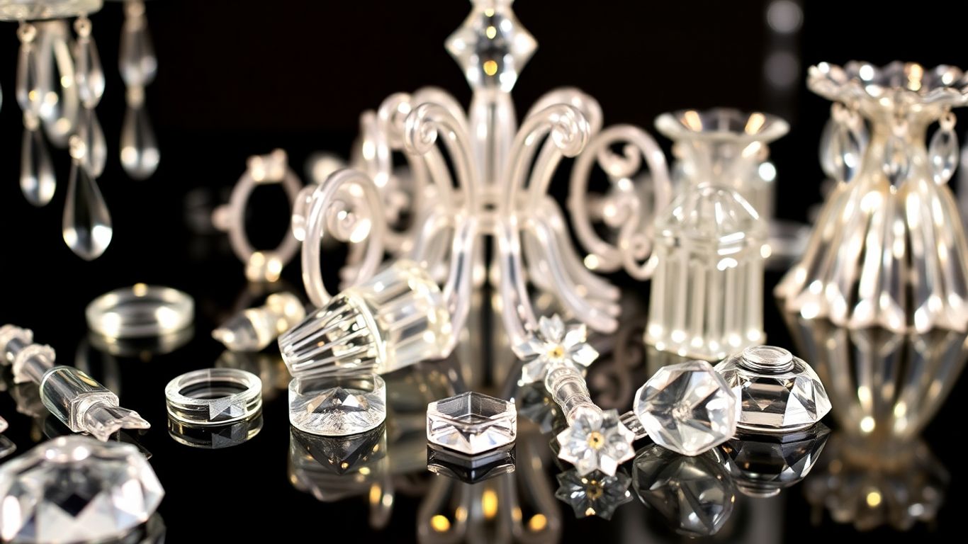 Chandelier replacement parts: crystals, arms, and bobeches.