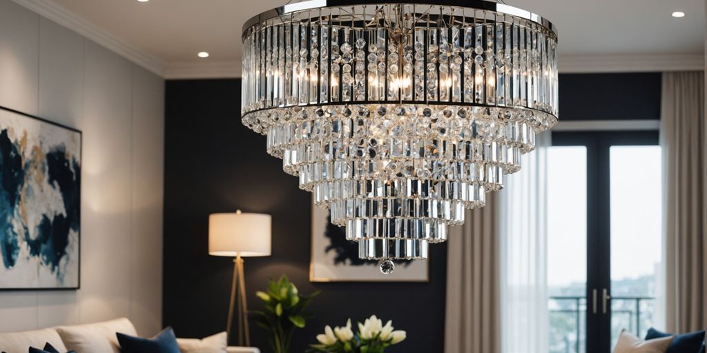 Modern chandelier with sparkling crystals