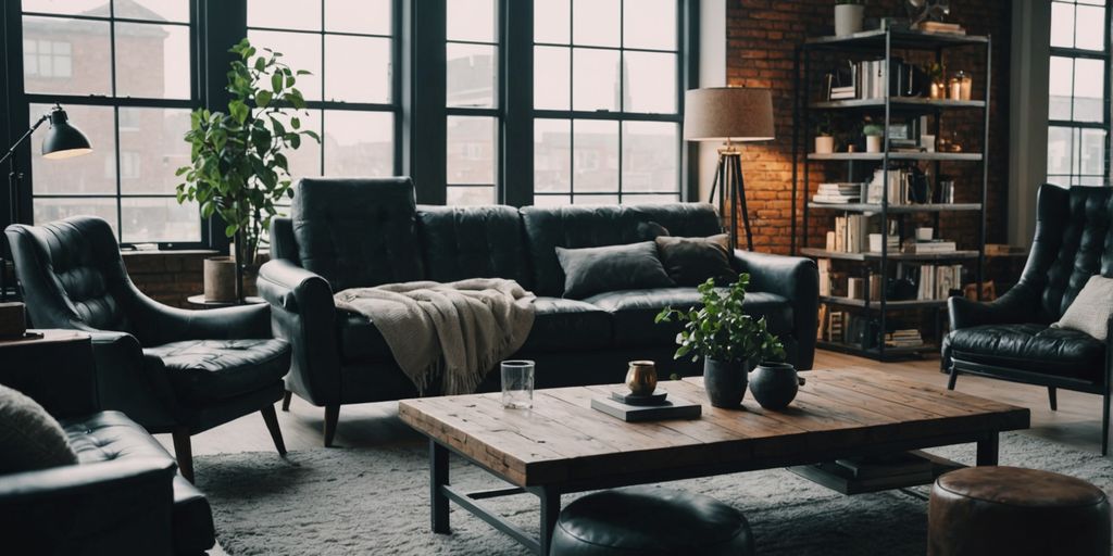 Industrial living room with modern and edgy design elements.