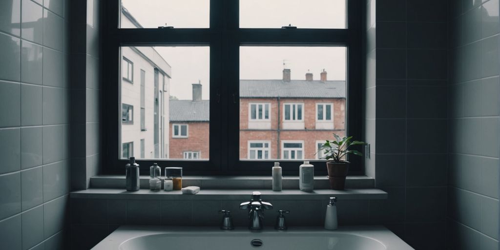 Open window and exhaust fan in a bathroom