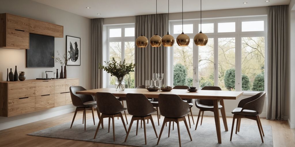 Modern dining room with elegant pendant lights