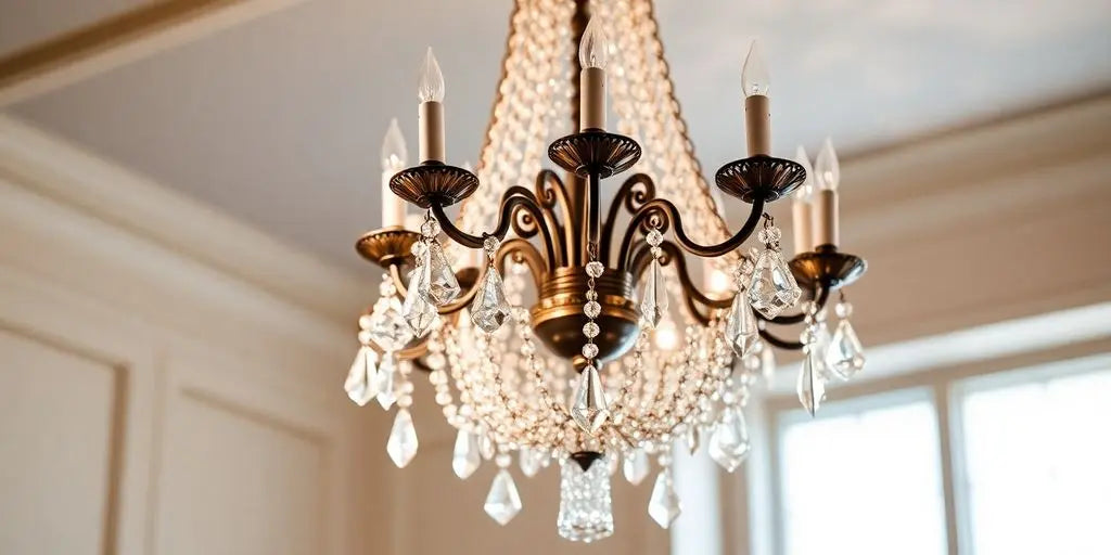 Bronze crystal chandelier with elegant design and sparkling light.