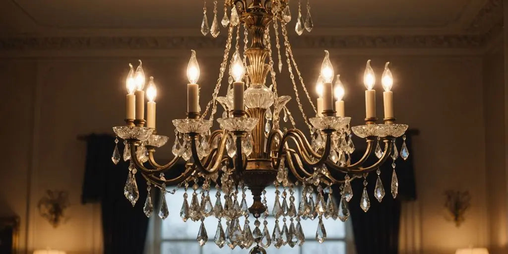 Restored vintage chandelier in an elegant room.