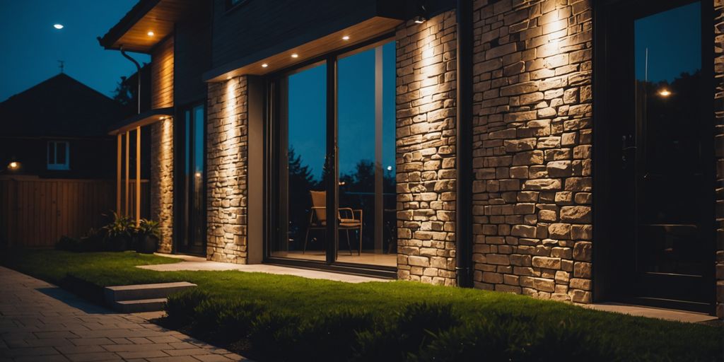 House with motion sensor lights enhancing security at night