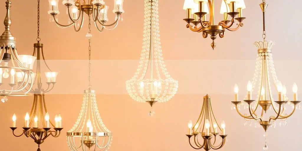 Various elegant chandeliers for home lighting decor.