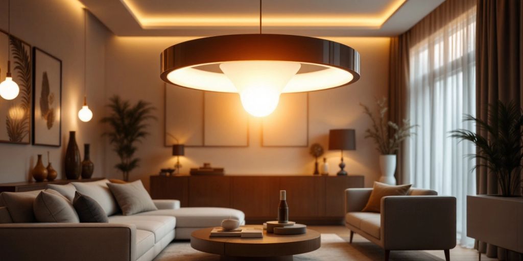 Modern light fixture illuminating a stylish interior space.