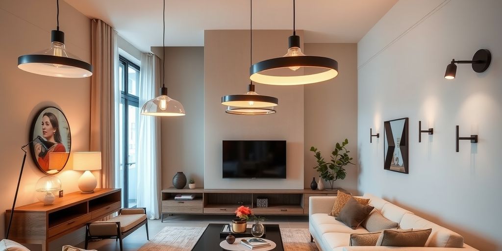 Modern living room with innovative lighting fixtures