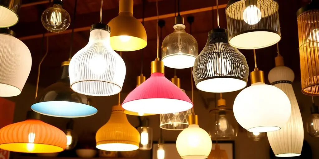 Collection of stylish hanging lamps in a cozy room.