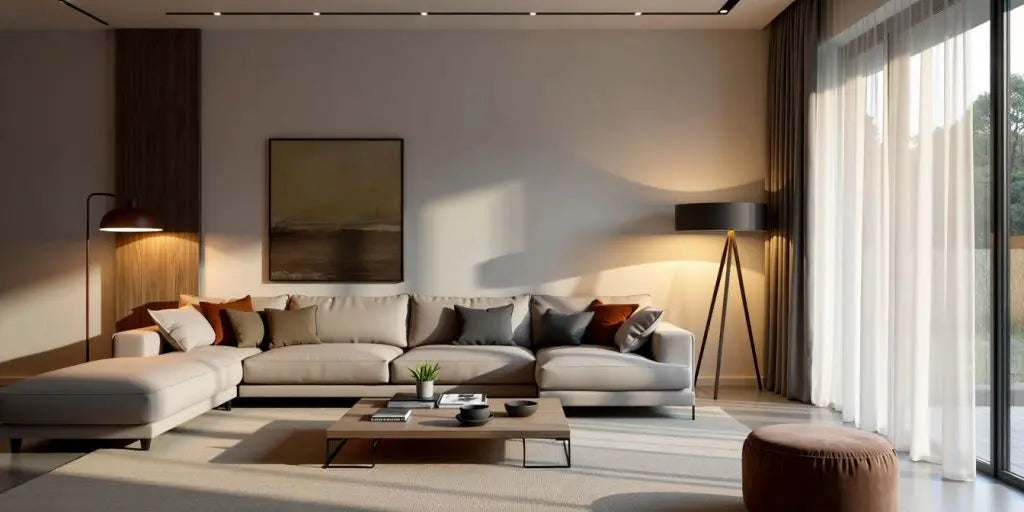 Modern living room with contemporary lighting fixtures