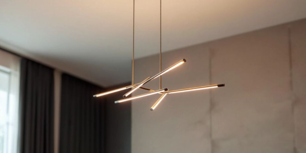 Minimalist chandelier with clean lines and warm light.