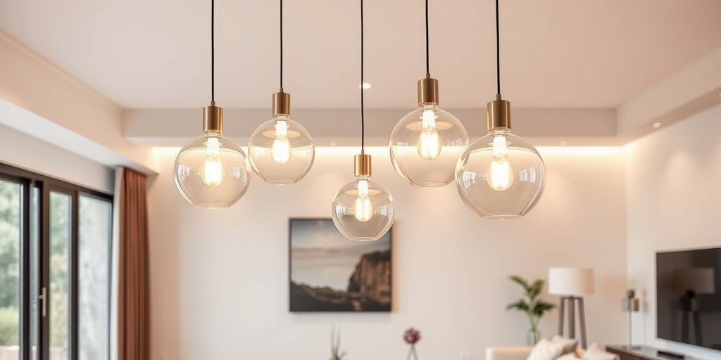 Glass pendant lights in modern living room