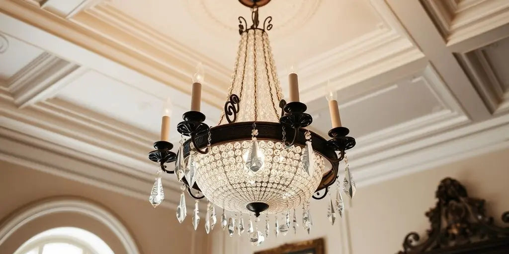 Restored vintage chandelier in elegant room