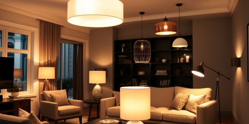 Modern living room with stylish lighting