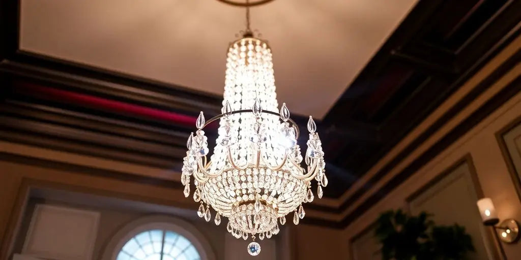 Elegant crystal chandelier illuminating a stylish interior.