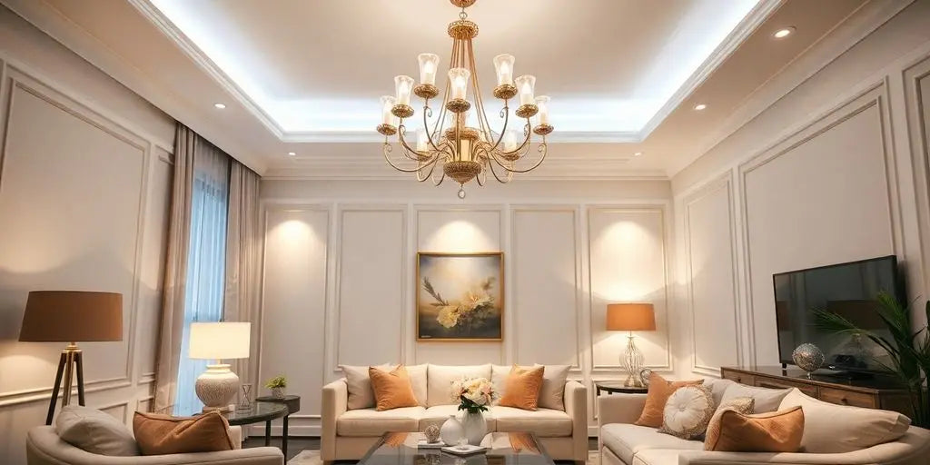 Luxury lights illuminating a modern, elegant living room.