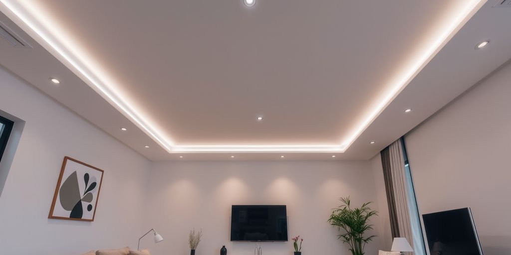 Modern living room with LED ceiling lights