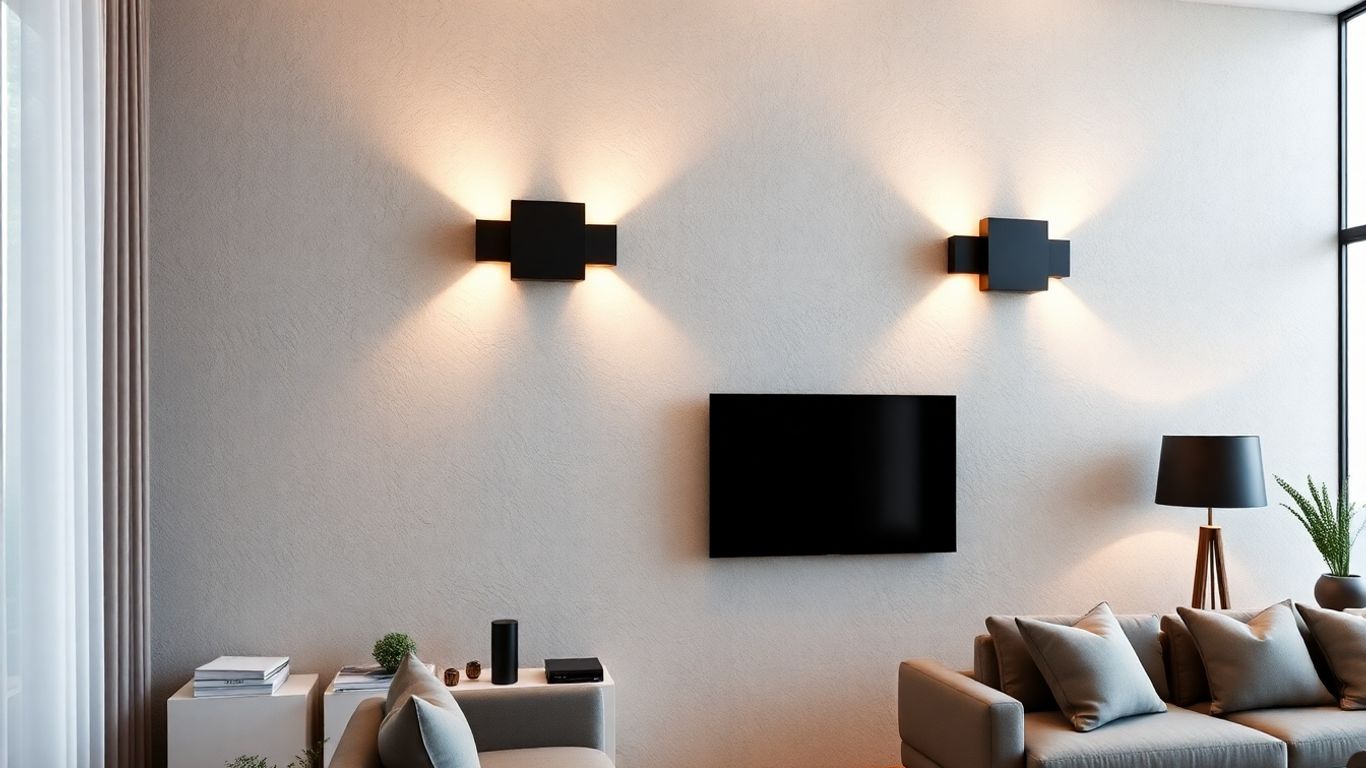 Stylish black wall lights illuminating a modern room.