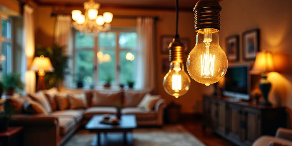 Living room with diverse light fixtures