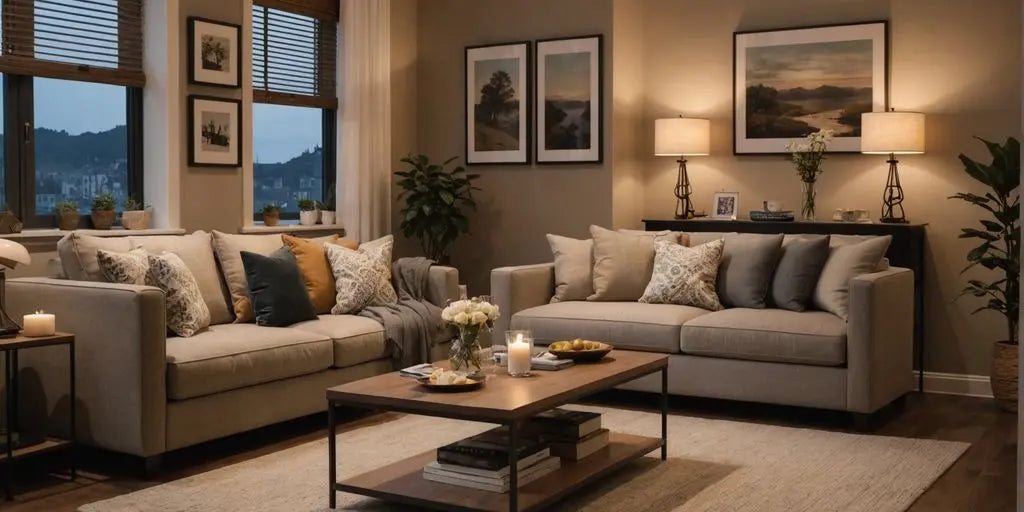 Cozy living room with warm lighting