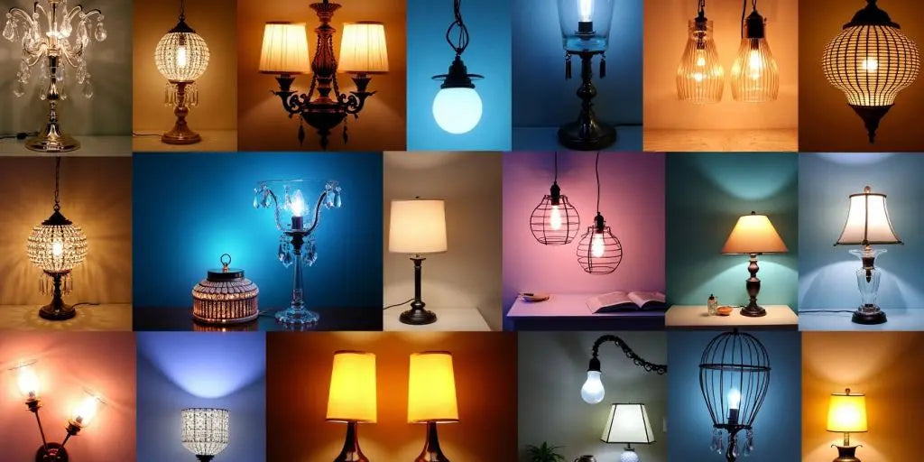 Collage of diverse home lighting fixtures and styles.