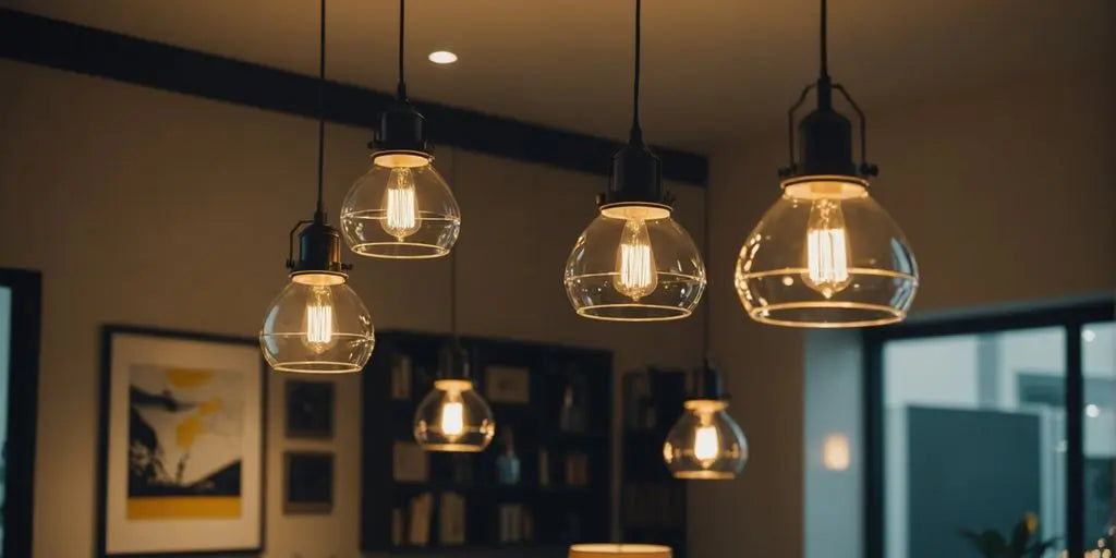 Pendant lights in a low-ceiling room