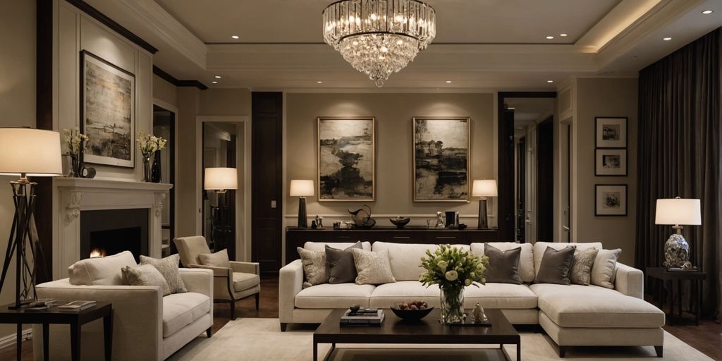 Living room with stylish lamp fixtures