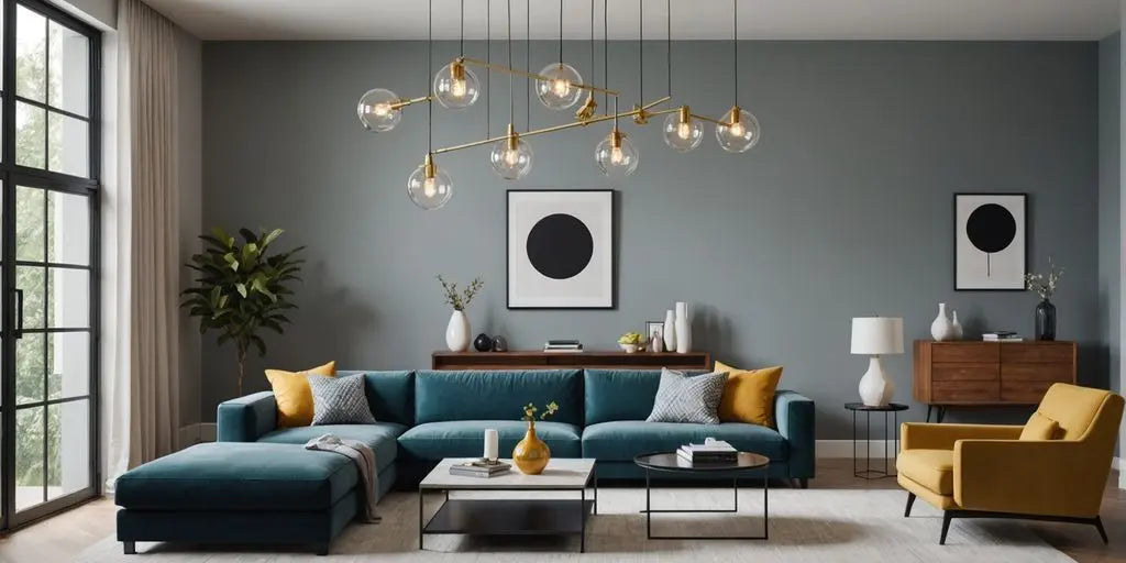 Modern living room with stylish light fixtures