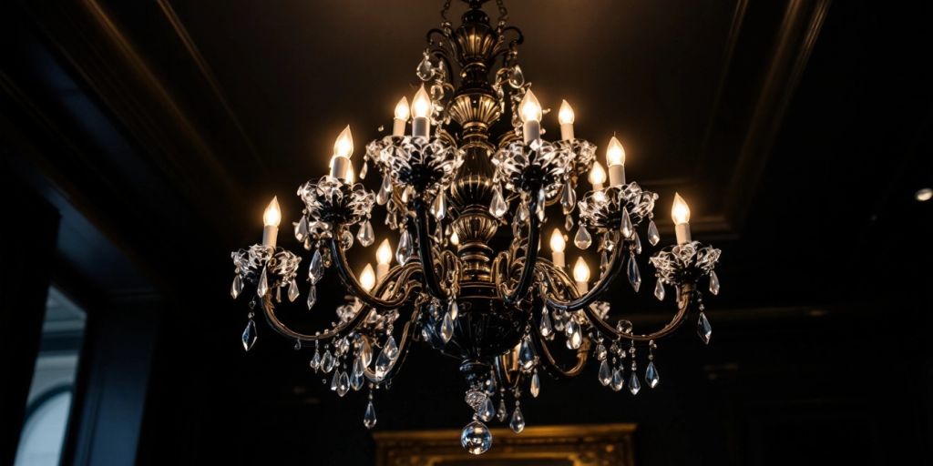 Elegant black marble chandelier with crystal accents.