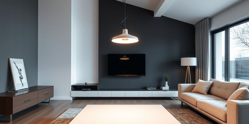 Minimalist pendant light in modern living room