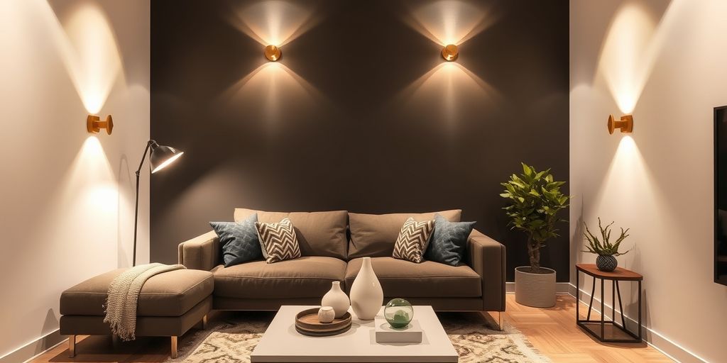 Modern wall lights in a cozy living room