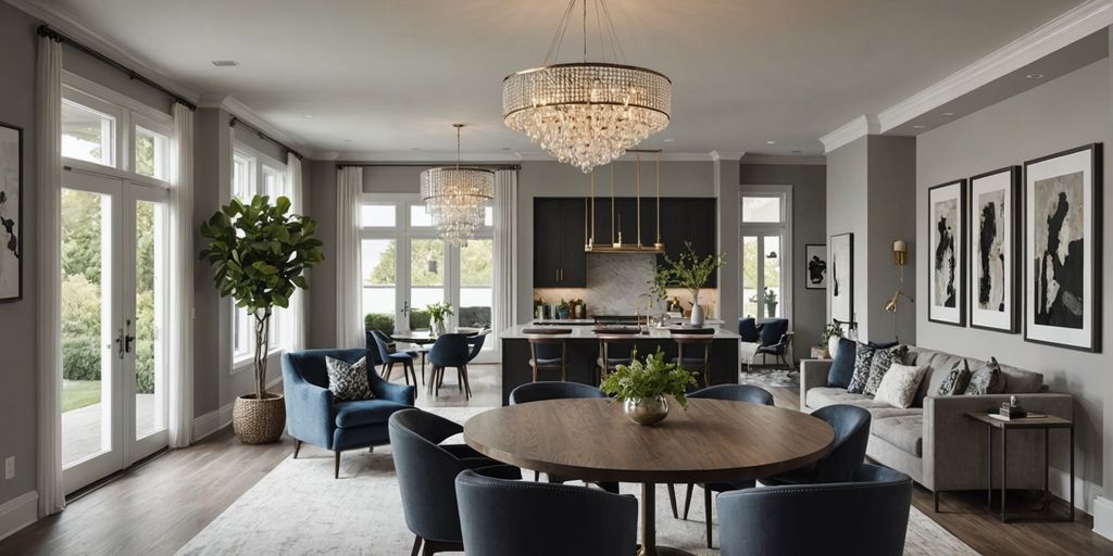 Chandelier in modern open floor plan