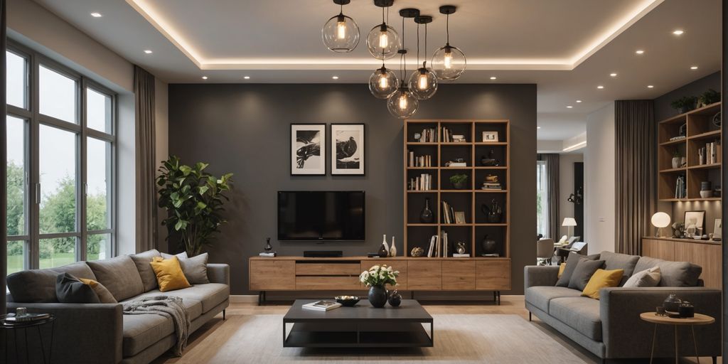 Modern ceiling lights in a cozy living room.