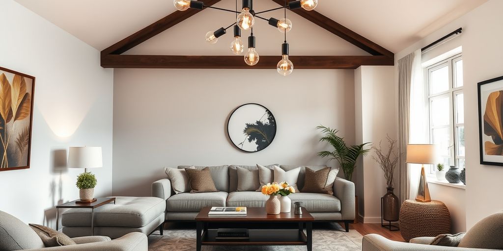 Modern bulb ceiling lights in a cozy living room