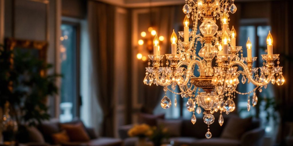 Luxurious chandelier illuminating a stylish modern interior.