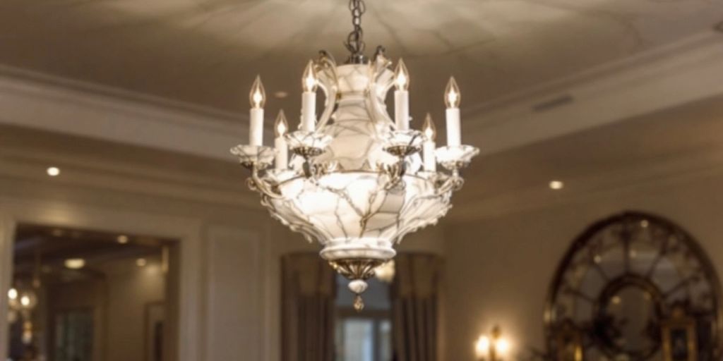 Elegant Carrara marble chandelier with intricate designs.