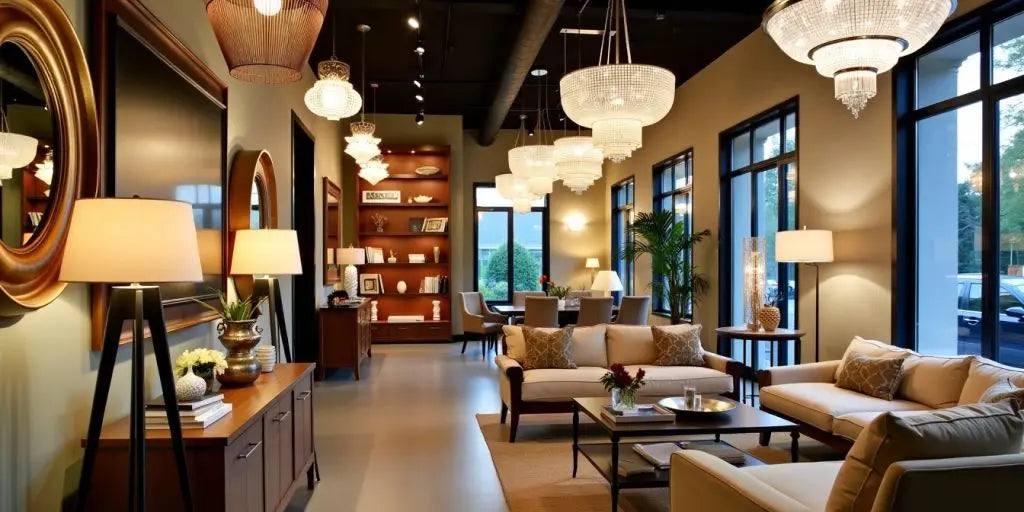 Showroom with various stylish lighting fixtures