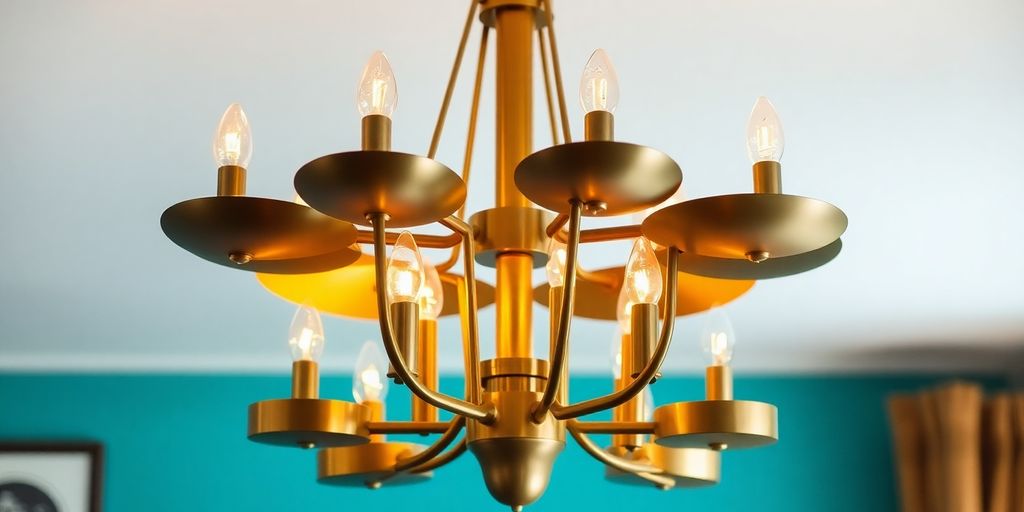 Mid-century modern chandelier in a stylish interior setting.