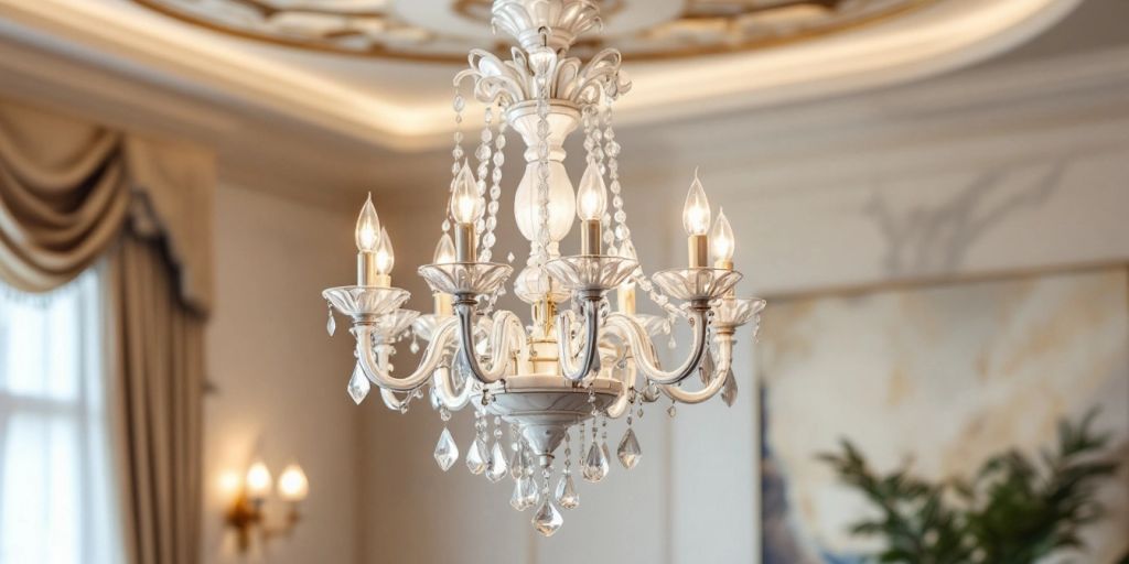 Elegant marble chandelier illuminating a sophisticated interior.