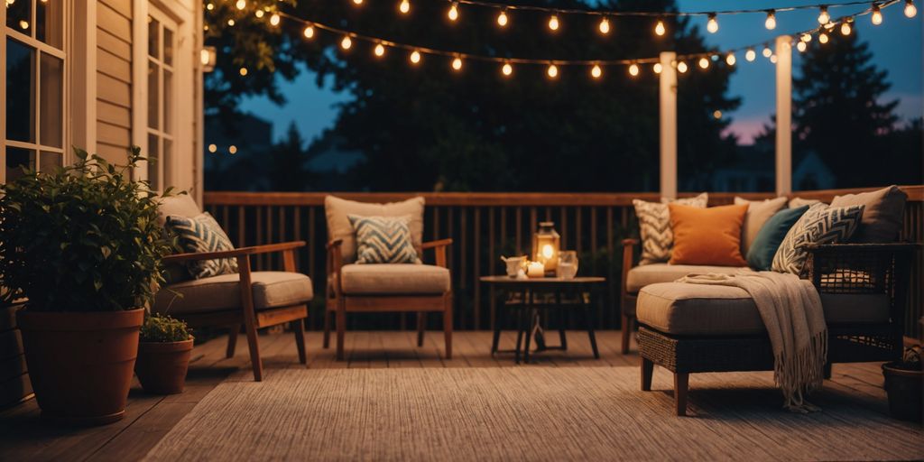 Patio string lights creating a cozy evening atmosphere