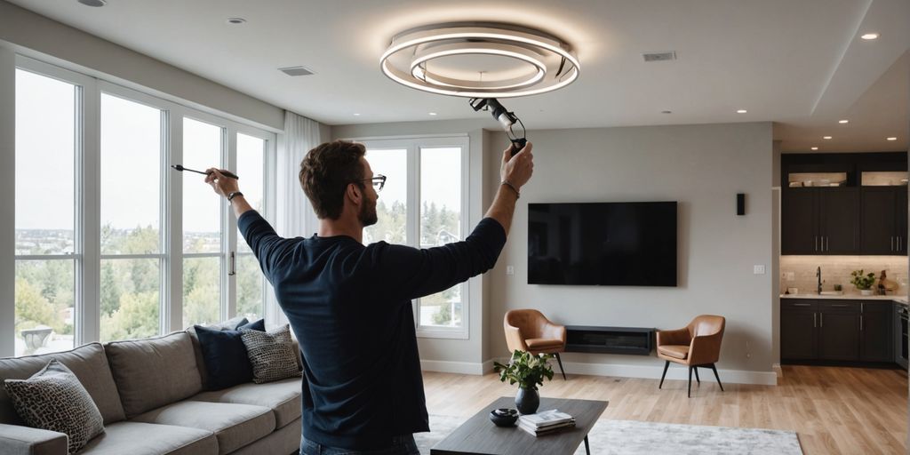 LED light fitter installing modern fixture