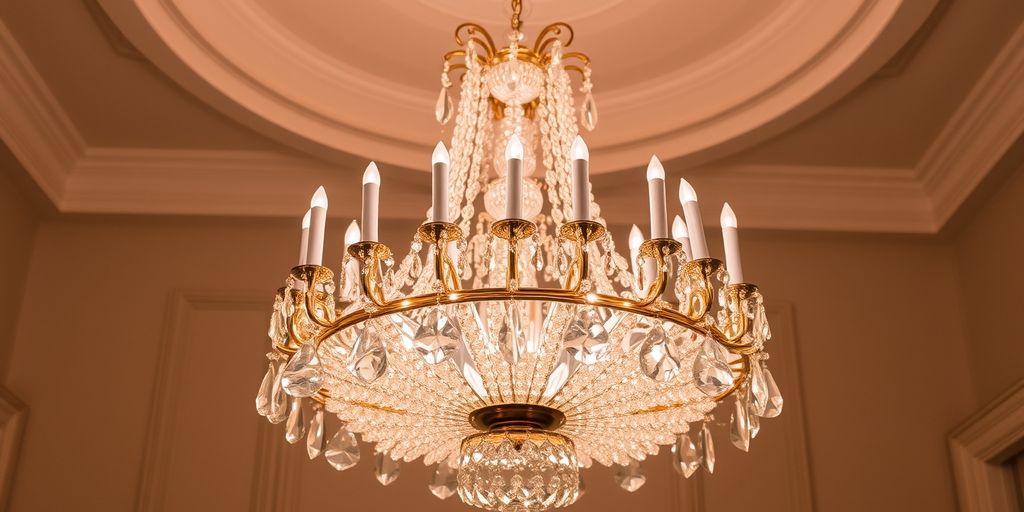 Sparkling clean crystal chandelier in an elegant room