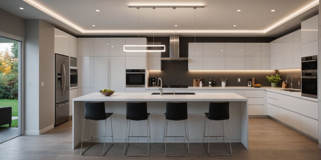 Modern kitchen with LED ceiling lights